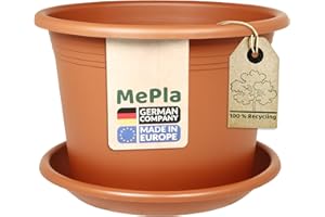 ‎MEPLA MePla - Blumentopf Pflanzkübel Cylindro ø60 cm + Untersetzer ø58 cm, Terrakotta, wetterfest aus UV-beständigem Kunststoff