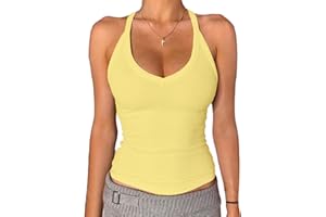 Danysu V Neck Racer Back Tank Top for Women Padded Ribbed Long Tank Fitted Basic Cami Tops