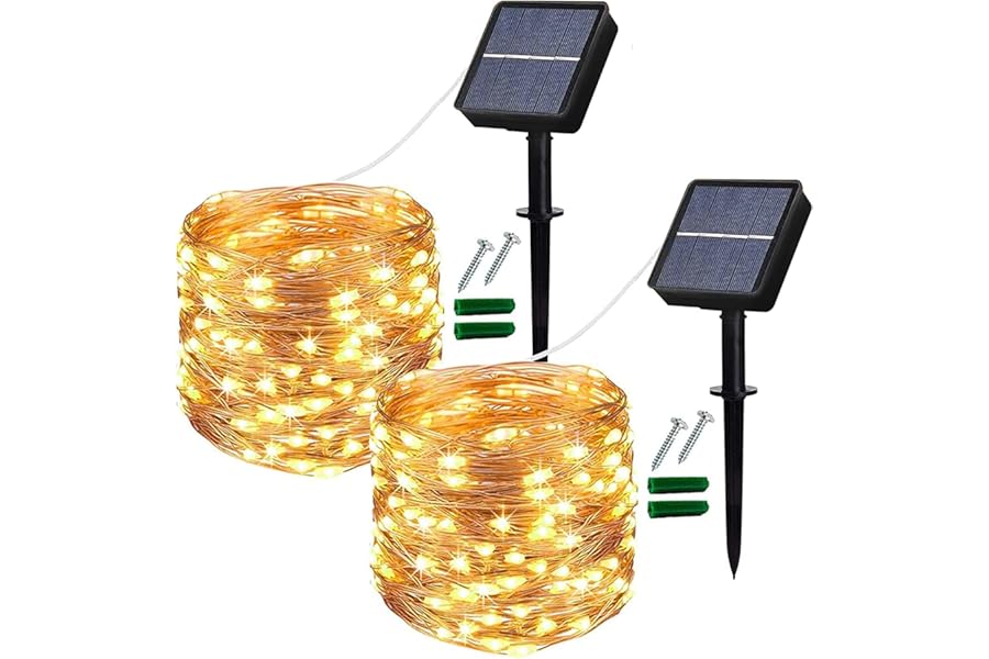 Lezonic Solar String Lights Outdoor, 2Pack Total 240 LED/80FT Solar Garden Lights Waterproof, 8 Modes Indoor/Outdoor Fairy Lights Copper Wire Lighting for Patio Yard Party Wedding (Warm White)