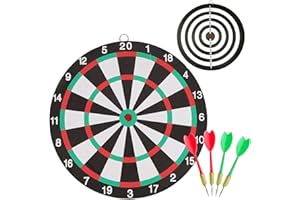 GmwyCzV Bersaglio in Sughero con 4 Freccettes, Set Bersaglio Tiro a Segno Dardo Double Face, Protezione Accessori in Acciaio, con Gancio Parete, per Adatto Attività All'aria Aperta e Riunioni Famiglia