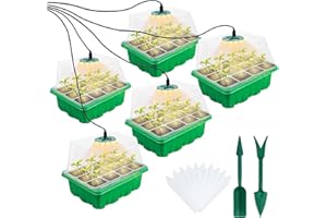 TOUTBIEN Bac à Semis, 5 Mini Serre Intérieur pour Plantes avec Lampe de Croissance (Spectre Complet), 1,6m Câble de Charge, Couvercle de 8,5cm Évent Réglable pour Germination, Croissance en Serre