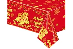 BAYMETY 1Pcs 2025 Chinese New Year Decorations Table Runner,54*108Inch Year Of The Snake Printed Tablecloth Red Plastic Lunar Spring Festival Waterproof Asian Cover Party Supply For Kitchen Dining Home Decor