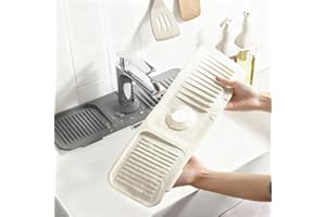 ZHITENG 2 Pezzi Tappetino Lavello Cucina, Diatomite Tappetino per Rubinetto, Paraspruzzi Lavello Cucina, Tappeto Lavandino Antiscivolo per Spazzole Piatti Tazze Stoviglie (Beige e Grigio)