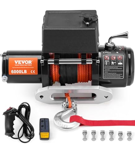 VEVOR Elektrische lier, 4500 kg capaciteit, 12 V DC vrachtwagen met stalen kabel, diameter 8,3 mm x 19,8 m, draadloze en bekabelde afstandsbediening, IP55 voor het slepen van SUV, jeep, aanhanger