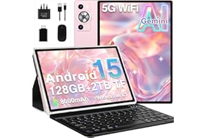 OANGCC 2026 Tablet 10 Inch Android 15 with Gemini AI, 30GB RAM+128GB ROM(TF 2TB), GMS, 8000mAh, Face ID, Octa Core 2.0GHz/BT5.0/GPS/Widevine L1/8MP+5MP/Widgets/5G WiFi Tablet with Keyboard & Mouse - Gold