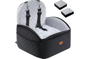 Gimars Vändbar Hund Bilstol Med Lång/Kort Plysch Sittdyna För Små/Medelstora Hundar Upp till 16kg, Avtagbar Tvättbar Halkfri Hund Booster Säte Med 15cm 28D-Egg-crate Skum, Säkerhetsbä , S