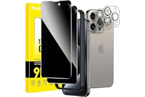 Pnakqil Sichtschutz für iPhone 15 Pro Panzer Schutz Glas mit Kameraschutz,Privacy Schutzfolie Displayschutz,Anti-Spy Schutzglas Panzerfolie Blickschutz mit Rahmen Positionierhilfe,2+2 Stück