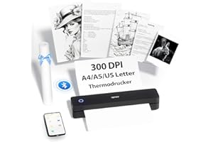 iDPRT MT610 Tragbarer Thermodrucker,Mobiler Drucker A4 für Unterwegs,A4 Kompatibel mit Windows,iOS,Android, 300dpi Monochromer Reisedrucker für Hause, Lernen, Schwarz