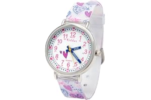 Kiddus Orologio Educativo per Bambini, Ragazze. Da Polso, Analogico. Con Esercizi per Imparare a Leggere l’Ora. Facilità di Lettura. Movimento al Quarzo Giapponese. Cuori Olandese