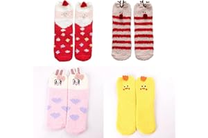 TOGTHERKINGS Calzini Soffici Calze in Pile Corallo Calzini Foderati Calzini Natalizi Calze di Natale Carini Calze Termiche da Donna 4 Paia di Calzini da Cartone Animato, Usato per Stare al Caldo in Inverno (A)