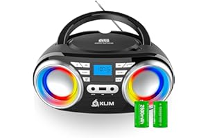 KLIM Boombox B3 - Poste Radio CD Portable - Nouveauté - Radio FM, CD, Bluetooth, USB, MP3 - CD Boombox - Mode Filaire et sans Fil avec Piles Rechargeables - Lentille Laser - Lecteur CD Portable