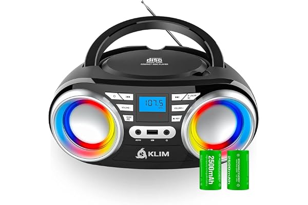 KLIM Boombox B3 - Poste Radio CD Portable - Nouveauté - Radio FM, CD, Bluetooth, USB, MP3 - CD Boombox - Mode Filaire et sans Fil avec Piles Rechargeables - Lentille Laser - Lecteur CD Portable