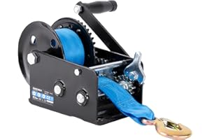 Güde Cabrestante GGHW 900/8 (900 kg de fuerza de tracción, 8 m de longitud de la correa, 5 cm de ancho de la correa, gancho de carga con apertura de gota, palanca de bloqueo, manivela con mango suave,