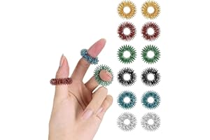 VNDKGN 12 Pcs Acupressure Rings,Colorful Pain Stim Fidget Sensory Rings Finger Massager,Improves Blood Circulation Silent Relief Stress Spiky Stimming Fingertip Anxiety Metal Toys for Kids Children Women Men