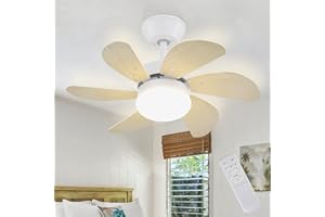 ‎HOMEFIRE Homefire Deckenventilator Mit Beleuchtung und Fernbedienung Leise - Deckenlampe 6 Flügeln Ø75 cm Ventilator Timing Deckenleuchte Einzelleuchte Fan Sommer-/Winter Schlafzimmer Esszimmer/Holzfarbe