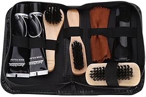 ZYYINI Trousse de soin du cirage des chaussures 8 en 1, brosses à polir noires et neutres pour bottes chaussures baskets
