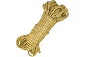 Jalunth Cuerda Rollo de Yute Gruesa Natural Cuerda Cáñamo Sisal para Jardín Colgar Fotos Rascador Gatos Manualidades Floristería Decoración Barcos Bricolaje 6.5 14 20 26 32 39 51mm/15 30m Marrón
