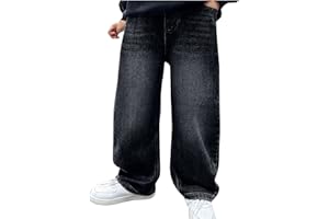 HAOLEI Pantalones Vaqueros para Niñas y Niños,Cintura Elástica Pantalón Vaquero Baggy Jeans Denim Cargo Jogging Pants Casual Pantalon Anchos de Paracaídas con Bolsillos Hip Hop Streetwear 5-15 Años