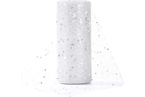 BERKELEN Rouleau de Tulle 15cm x 25Yards Bobine de Tulle avec Paillettes Tulle Ruban pour Décoration Chemin Table Mariage Emballage Tutu Banquet Jupe DIY Blanc