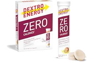 Dextro Energy Zero Calories Mango and Passionfruit I Electrolytes Sports Drink I Effervescent Tablets | Rapid Recovery and Hydration Electrolyte Drink I with Vitamin C I Vegan I 3 Tubes, 60 Tablets