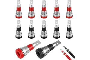 12 stycken banankontakt, hona banankontakt 4 mm, 6 röda och 6 svarta isolerade bananuttag, säkra ledningar, 10 A, 28 x 10,5 mm, laboratorieprojekt, DIY-elektroniska och ljudtester