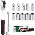WiMas 12PCS Drive Socket Set Metric Socket Spanner Set 1/4 Inch Drive Ratchet Wrench with Extension Bar and 10pcs Short Set 4-13mm for Auto Mechanical Home Installation