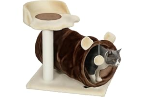PawHut Cat Tree for Indoor, 47cm Tower with Scratching Post,Bed, Tunnel, Toy Ball, Cute Tree Tower for Kittens, Dark Brown