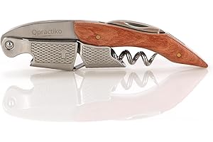 Qpractiko - Sacacorchos Profesional Sommelier | Diseño Elegante y Multifuncional | Cuchilla de Sierra Precisa | Abrechapas Integrado | Mango de Madera Noble | Acero Inoxidable