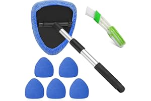 heqxwl Multifunktionaler Glasreiniger mit 6 Mikrofasertüchern und 1 grünen Entlüftungsbürste mit Teleskopgriff und 180-Grad-Drehung für den Einsatz in Autos, Wohnungen und mehr. (Blau)