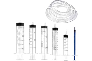 Zestaw 6 Strzykawek Wielokrotnego Użytku, 1 ml, 5 ml, 10 ml, 20 ml, 30 ml, 60 ml z Wężem, Do Laboratoriów, Karmienia Zwierząt i Nawadniania Roślin