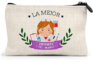 Planetacase - Monedero Personalizado - la Mejor Enfermera del Mundo - Cierre con Cremallera - 15x10 cm - Lino - enfermería Personalizado