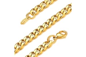 GoldChic Jewelry Chaîne Collier Homme Femme Acier Inoxydable Argent/Or Gourmette Cubaine Collier Garçon Fille Maillons Punk[Argenté/Plaqué Or Noir][Largeur 3/6/9/14mm-Longueur 46-76cm]