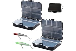 WUBAYI Lot de 2 boîtes de rangement à double couche, 12 compartiments avec poignée et séparateurs réglables, organisateur d'accessoires de pêche pour appâts