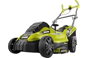 RYOBI - Tondeuse à Gazon 1500W - Ø36cm - Ramassage et Mulching, Double Poignée Ergonomique Vertebrae, Rabatteur d’Herbe EasyEdge, 5 Hauteurs de Coupe - RLM15E36H