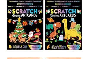 Georgie Porgy Juego de Imágenes para Rascar para Manualidades para niños Papel Mágico Cuaderno de Notas Navidad Regalo de Cumpleaños para Niños y Niñas (Dinosaurio + Navidad)