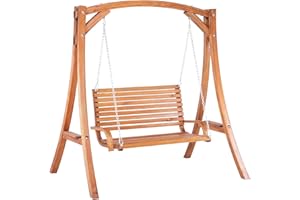 ‎BELIANI Trendy Gartenschaukel mit Gestell Akazienholz Dunkelbraun für 2 Personen Novara