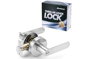 ANNFUZ Interior Privacy Door Handle Lock with Emergency Access, Heavy Duty Round Keyless Door Lever for Left&Right Bathroom and Bedroom, Without Keys, Satin Nickel