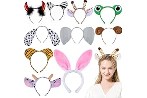 MUYAPAY 10 Pièce Bandeau D'animal, Bandeau D'oreille D'animal de Dessin Animé, Serre Tete Animaux de La Jungle, Fête à Thème D'anniversaire de Carnaval pour Enfants et Adultes