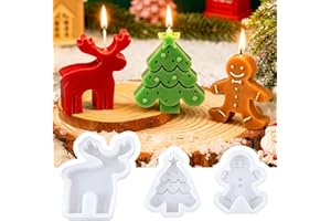 QZOSZ Lot de 3 moules en silicone de Noël Moules en plâtre à couler 3D Élan Pain d'épices Arbre de Noël Bougeoir Silicone Résine époxy Moules pour bougies DIY