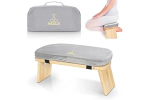 IPEB Banco de meditación plegable, taburete ergonómico de bambú para yoga, taburete de meditación con cojín, silla de meditación portátil con bolsa de transporte para arrodillarse, oración, práctica