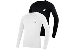 Roadbox Kompressionsshirts für Jungen 1-2 Pack, Sportshirt Langarm & Kurzarm, Atmungsaktives Unterziehshirt Kinder, Skiunterwäsche Fußball Laufen
