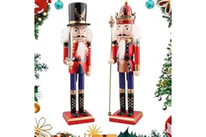 Szhhrxi 2025 Nussknacker Figur, 2 Große Nussknacker Weihnachtsfiguren aus Holz, Nussknacker Soldat im Erzgebirge-Stil, Handbemalter Traditionelle Weihnachtsdeko Nussknacker (D)