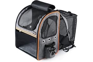 NATUYA Mochila transportadora para gatos, mochila expandible para mascotas para gatos, perros pequeños, cachorros, hasta 18 libras, mochila plegable de malla ventilada con correa de seguridad, cómoda