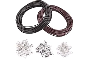 SUPOETRY 2 Rollos de cordón de Piel para Collares, Cadena de Piel con Cierre de mosquetón, Anillo de Resorte y Clip de Cuerda, para joyería de Bricolaje, Collar, joyería Artesanal