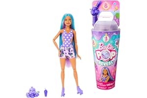 Lalka Barbie Pop Reveal z serii Fruit, motyw Grape Fizz z 8 niespodziankami, w tym zwierzątka i akcesoria, Slime, zmiana zapachu i koloru HNW44