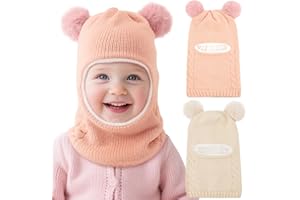 DRESHOW Gorro de Punto para Bebé Niño Niña Capucha Suave Invierno Sombreros y Bufandas con Doble Pompón para Pequeños Niños Niñas 1-6 Años