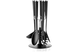 Guzzini Cooking Set Mestoli Antiaderente con Base, Attila Veress, 19 x h35 cm, Cromato