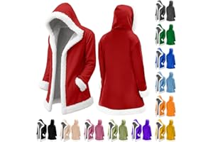 GENERISCH Red Velvet Santa Coat with Hood and Plush Lining, Warm Cardigan Christmas Costume for Men, Cozy Fleece Jacket with Zip for Christmas Party, Party and Leisure