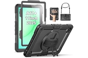 SEYMAC Funda para Samsung Galaxy Tab A11+ Plus 11"(2025)/Tab A9+ Plus 11 Pulgadas (2023), con Protector de Pantalla, Soporte Giratorio de 360°/Correa de Mano, Correa para el Hombro, Negro