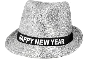 Boland - Hut Happy New Year mit Glitzer, funkelnder Fedora für Silvester, Hutband mit Schrift, Neujahr